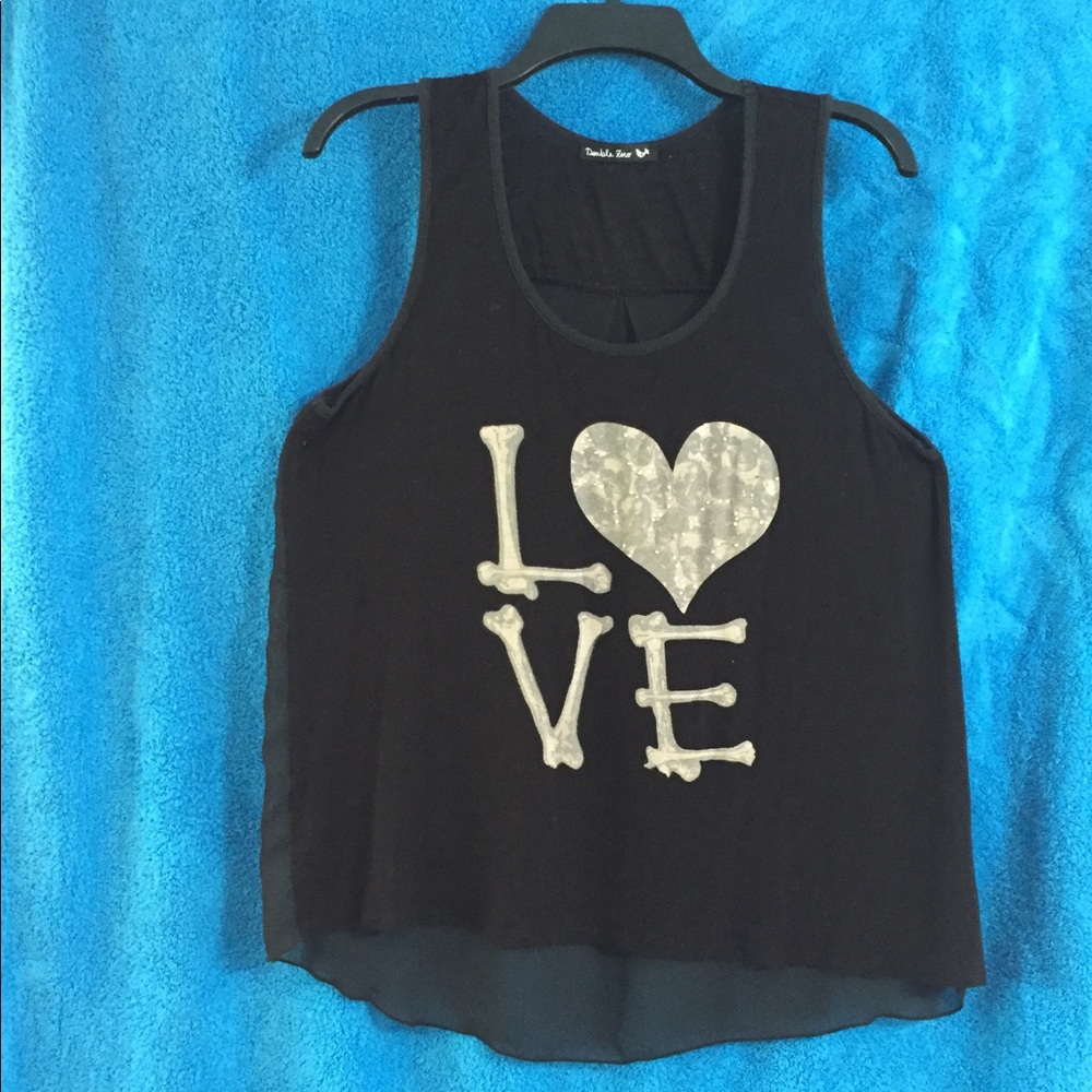 Black Summer Tank top with LOVE written on front.